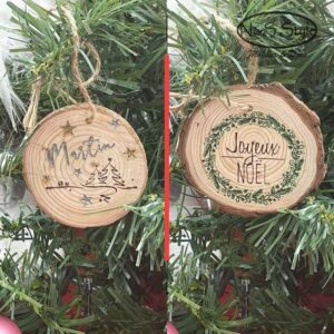 Boule de Noël – Rondin de bois sapin personnalisé