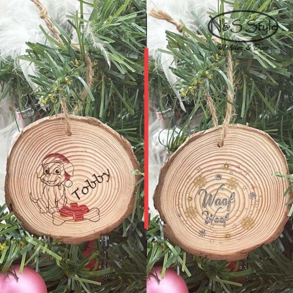 Boule de Noël – Rondin de bois Chien personnalisé