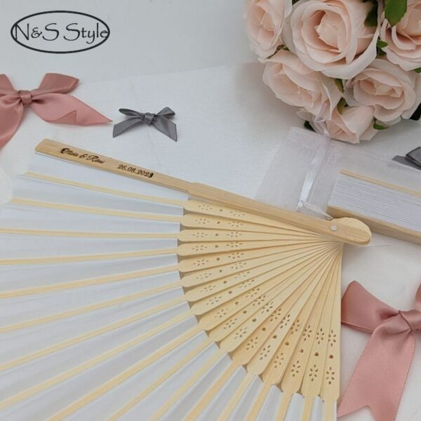 Eventail bois gravé personnalisé pour fête mariage anniversaire cadeau – Image 2