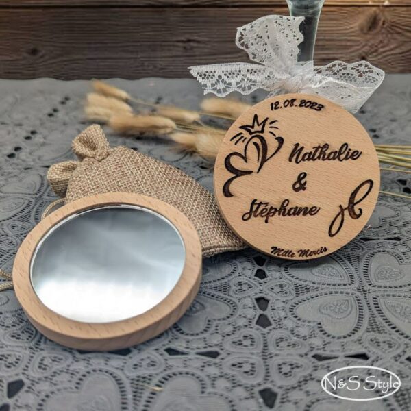 Miroir en bois pour cadeau mariage invité evjf personnalisé – Image 2