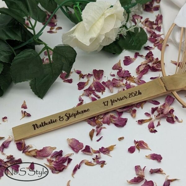 Eventail rond japonais bois bambou gravé personnalisé pour fête mariage anniversaire cadeau – Image 2