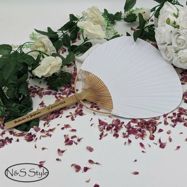Eventail rond japonais bois bambou gravé personnalisé pour fête mariage anniversaire cadeau – Image 3