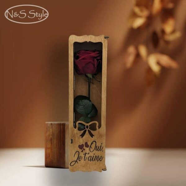 Rose éternelle et sa boîte en bois personnalisée pour mariage fête cadeau amour