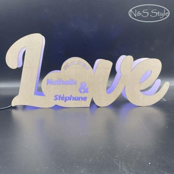 Décoration lumineuse ou centre de table LOVE en bois et led personnalisable – Image 3