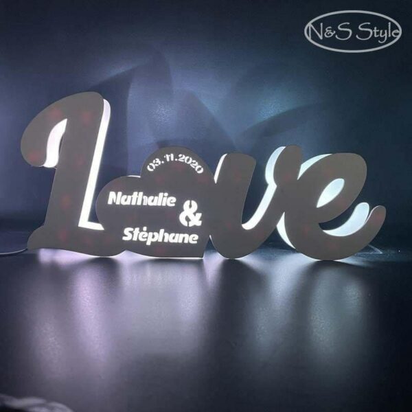Décoration lumineuse ou centre de table LOVE en bois et led personnalisable – Image 2