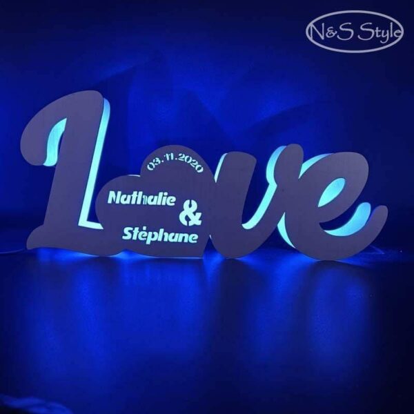 Décoration lumineuse ou centre de table LOVE en bois et led personnalisable – Image 4