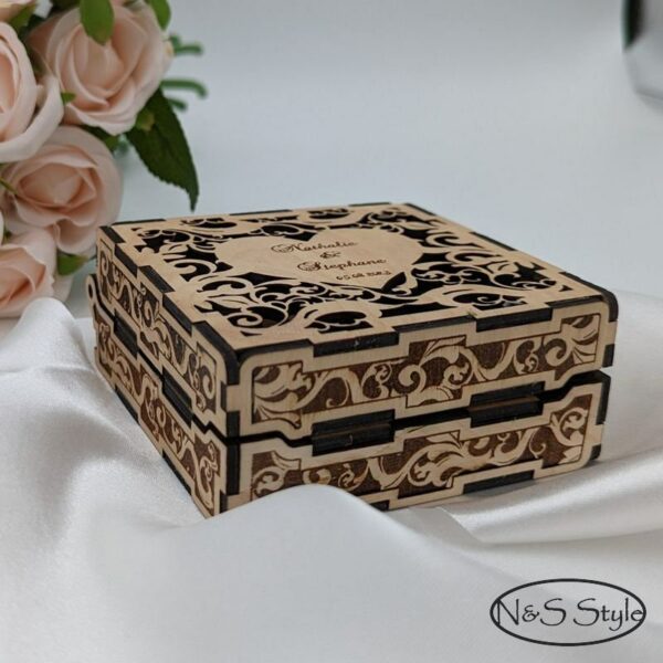 Porte alliances boîte à bague bois mariage noce personnalisée – Image 3