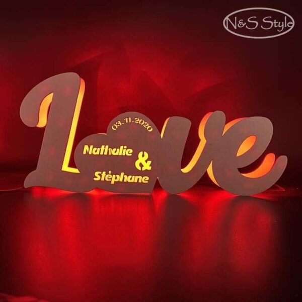 Décoration lumineuse ou centre de table LOVE en bois et led personnalisable – Image 6
