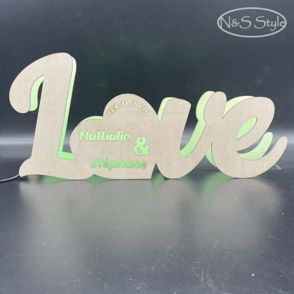 Décoration lumineuse ou centre de table LOVE en bois et led personnalisable – Image 7