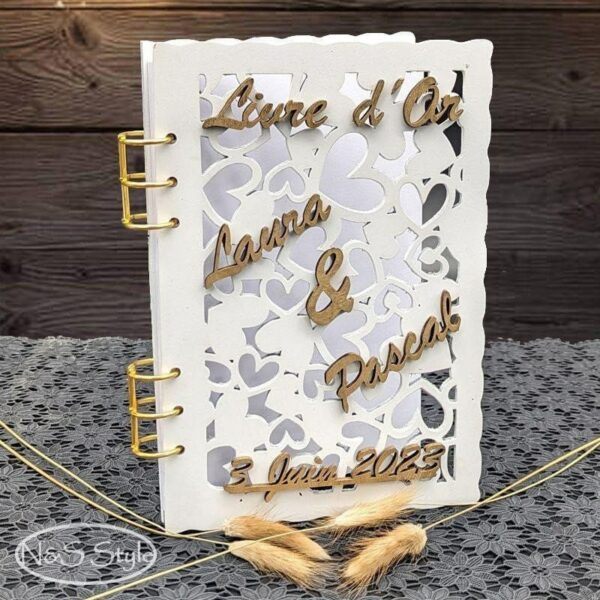 Livre d'or en bois personnalisé pour mariage noce pacse retraite