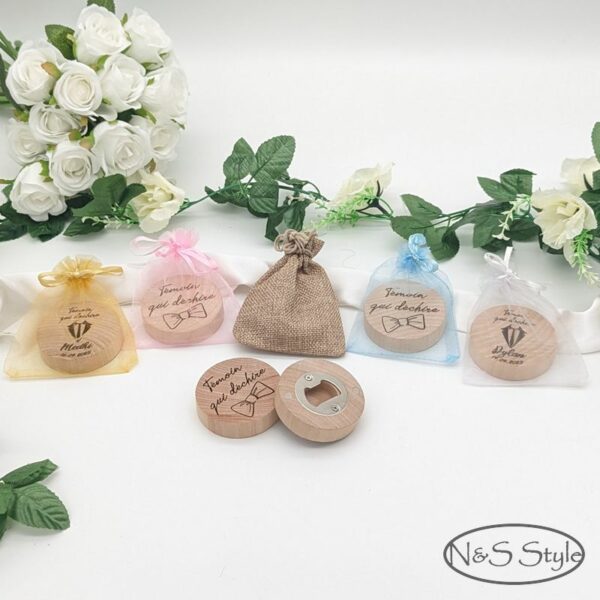 Ouvre bouteille bois personnalisé pour cadeau invité mariage baptême communion – Image 7