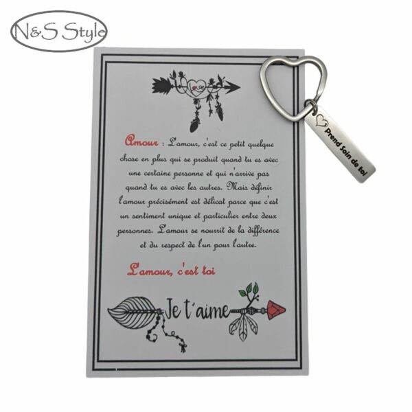 Porte clés métallique à personnaliser avec un anneau en forme de cœur – Image 2